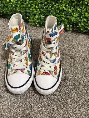 Kids White High-Top Sneakers with Colorful Car Print